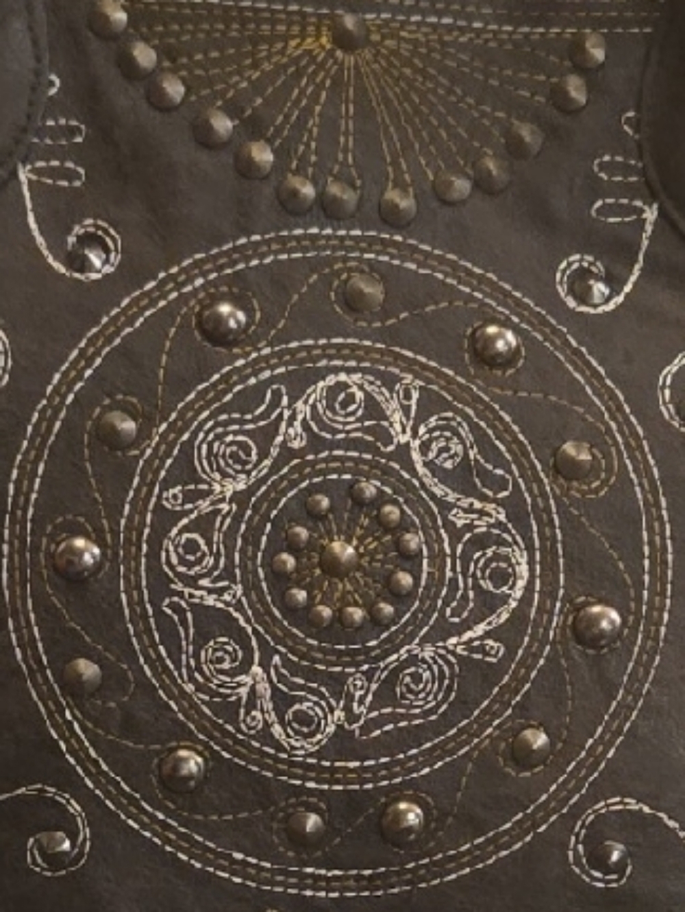 Aldo Tote Hand Bag Large Brownwith Stud & Embroidery Detail